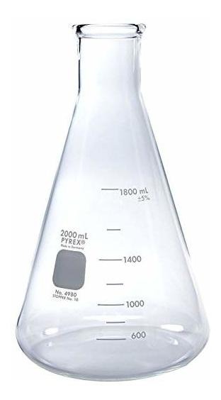 Matraz Erlenmeyer De Boca Estrecha Vidrio Pyrex De 2 Litro