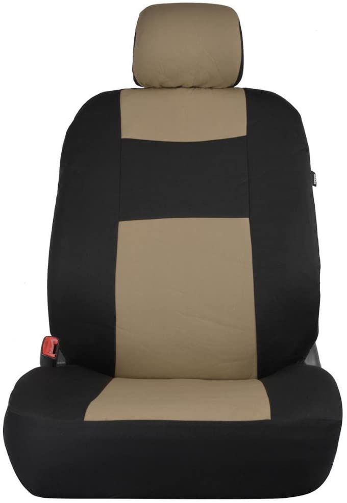 BDK PolyPro - Juego completo de fundas para asientos de auto, color beige  sólido, funda para asiento de auto, asiento delantero y trasero, fácil de