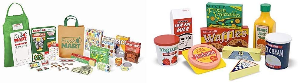 Melissa & Doug Set complementare per Gioco di Ruolo con Cibo al supermercato  Fresh Mart (84 Pezzi) Chiosco di Generi Alimentari