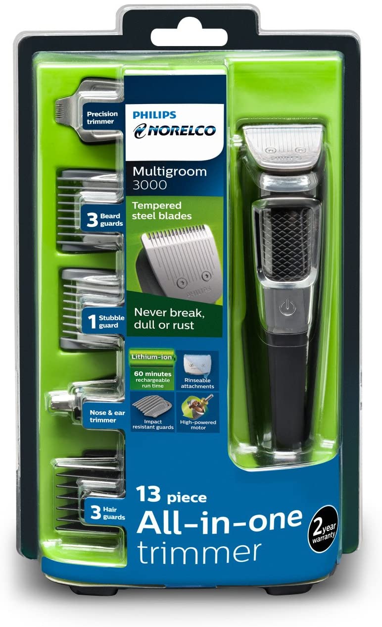 Philips Norelco Multi Groomer serie 3000-13 piezas para hombre, kit de aseo  para barba, cara, nariz, oreja y cortadora de pelo, no necesita aceite de