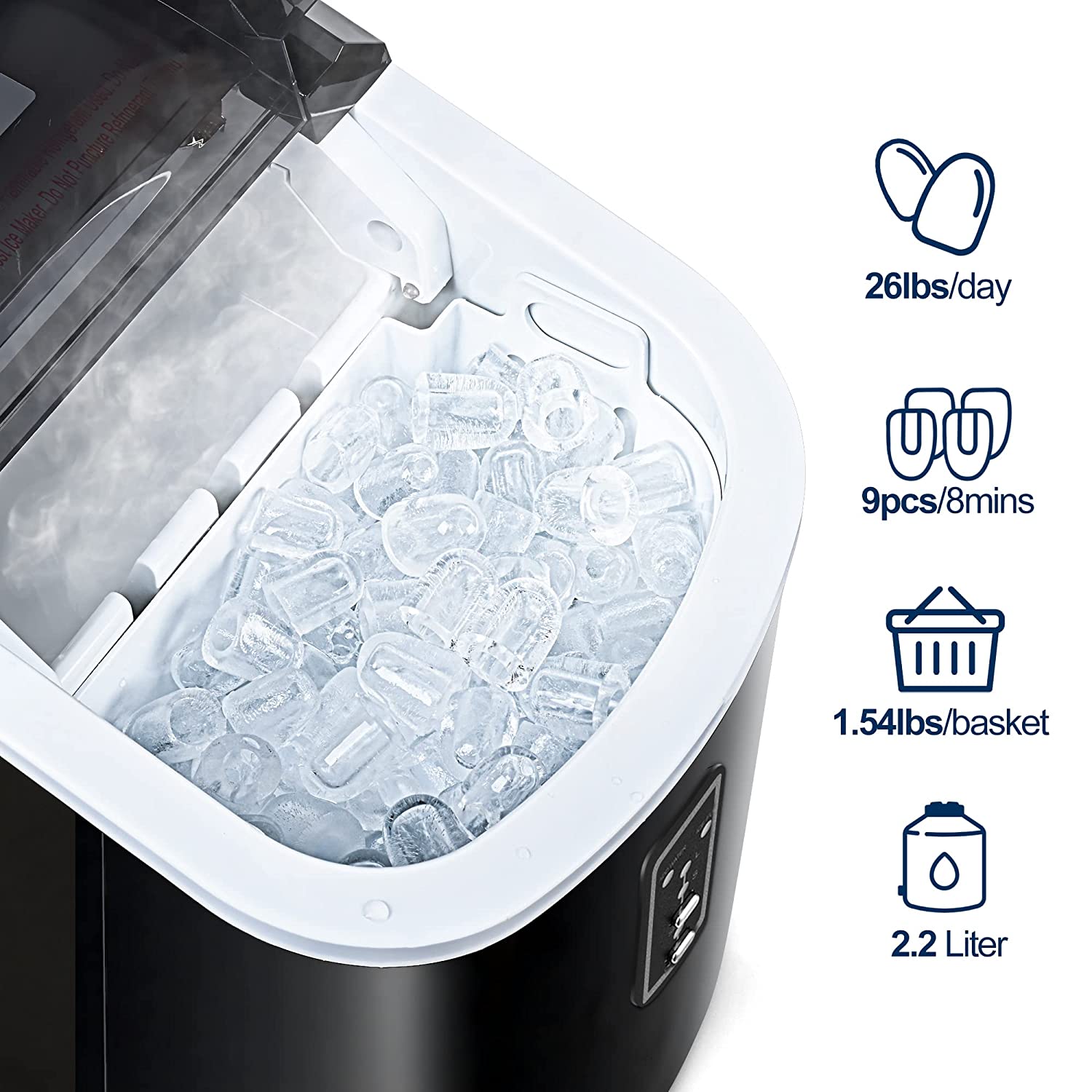 Máquina para hacer hielo de encimera, 26 libras/24 horas, máquina de hielo  autolimpiante, 9 cubos listos en 6 minutos, máquina portátil de cubitos de